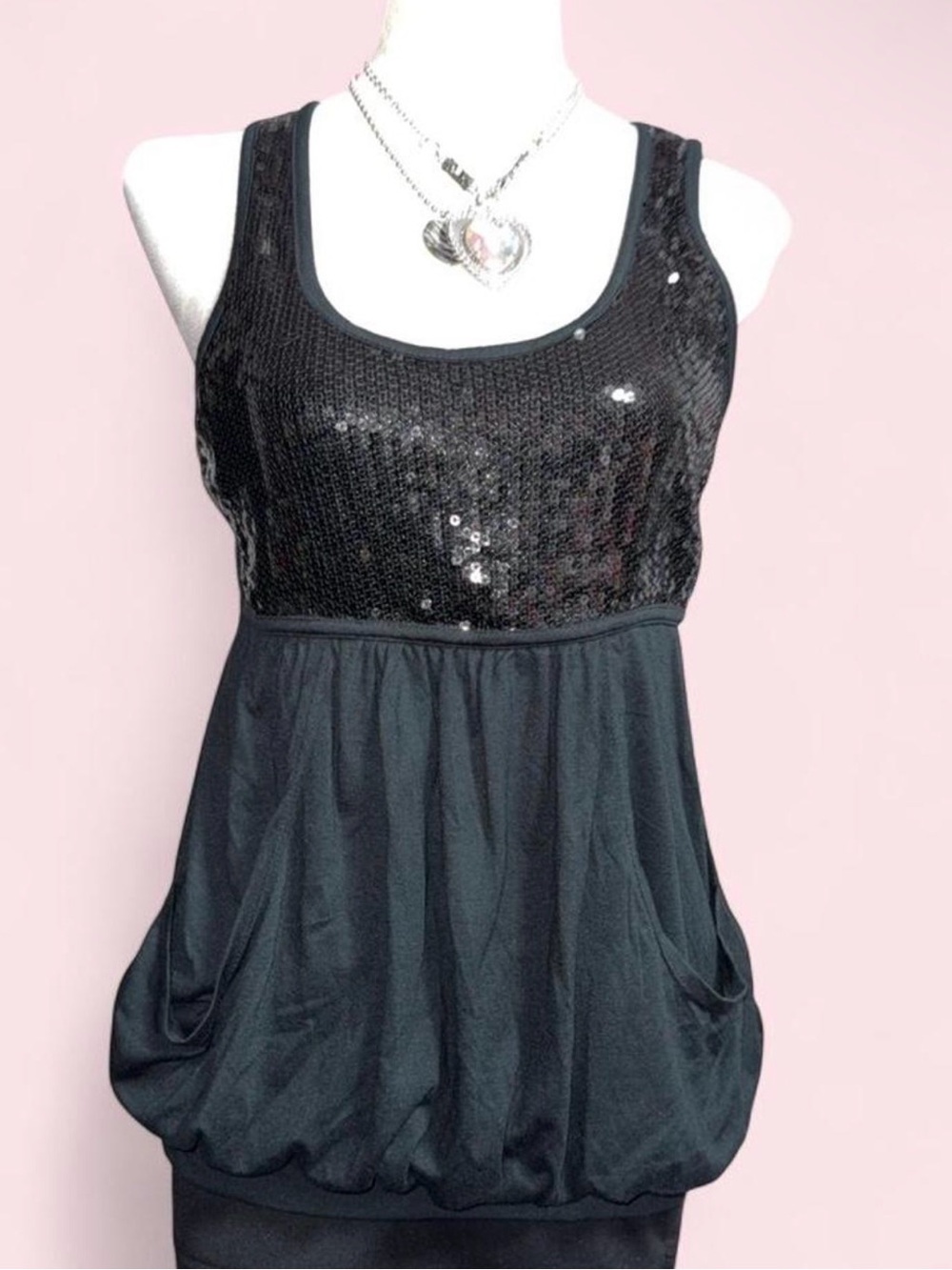 Xhilaration Black Sequin Bubble-Style Tank